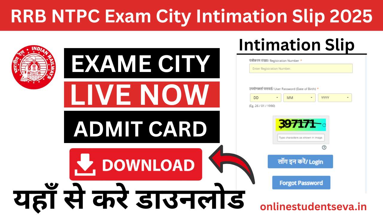 RRB NTPC Exam City Intimation Slip 2025