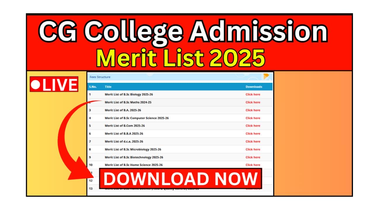 CG College Admission Merit List 2025